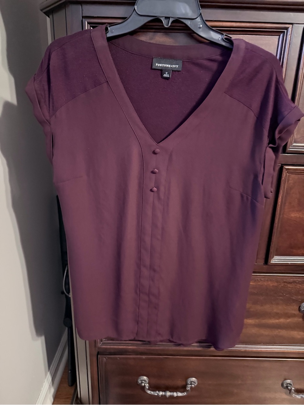 Women's Plum V-Neck Button Front Top
